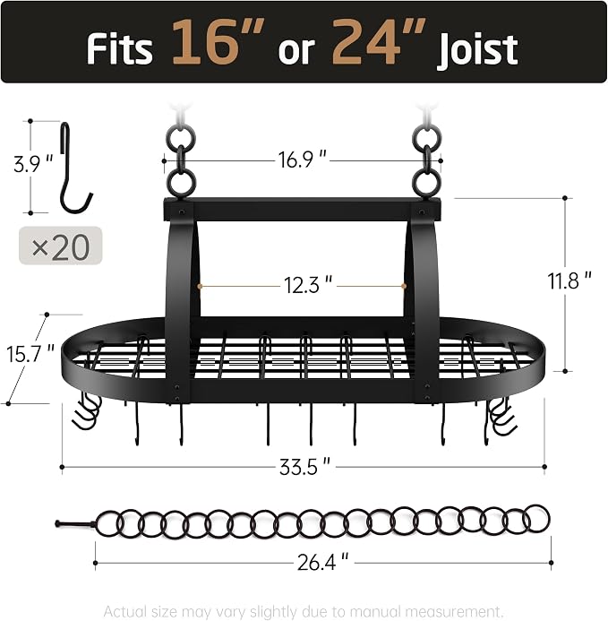 KES Ceiling Pot Rack 34-Inch Hanging Pot Rack - Image 8