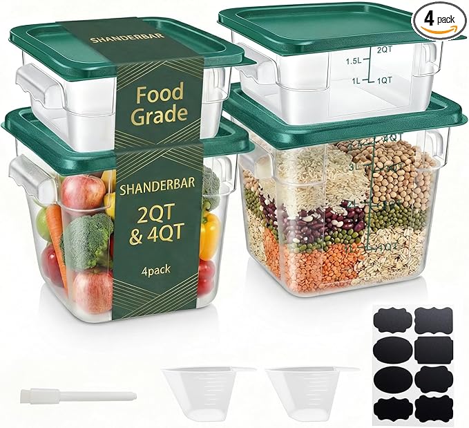 4 Pack 2QT & 4QT Food Storage Containers by SHANDERBAR+