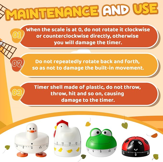 Amylove 4 Pieces Cute Kitchen Timer, Animal Mechanical Manual, 60 Minutes Loud - Image 6
