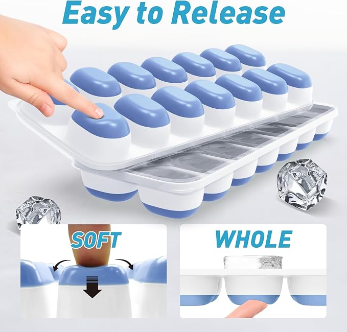 ChefAide Ice Cube Tray with Lid, 4 Packs 56 Cubes Durable Stackable Ice Cube - Image 5