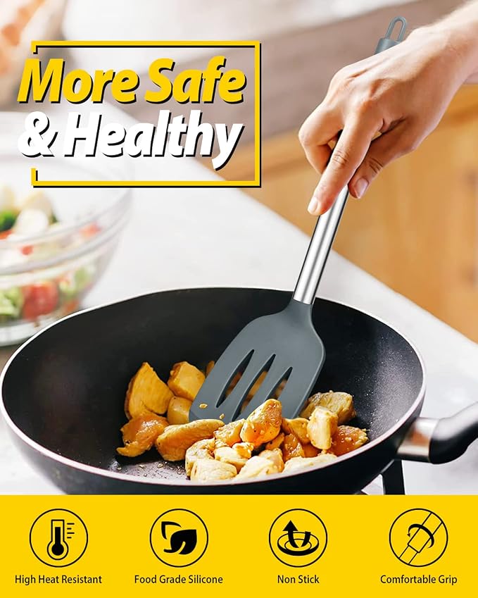 Pack of 4 Silicone Cooking Utensils Set, Non Stick Large Solid Spatulas - Image 4