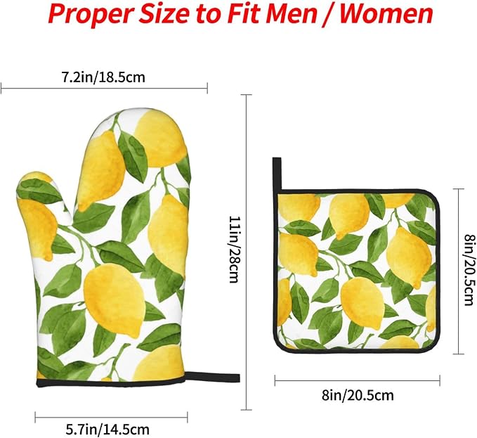Bright Yellow Lemons Oven Mitts and Pot Holders Sets of 4, Resistant Hot Pads - Image 3