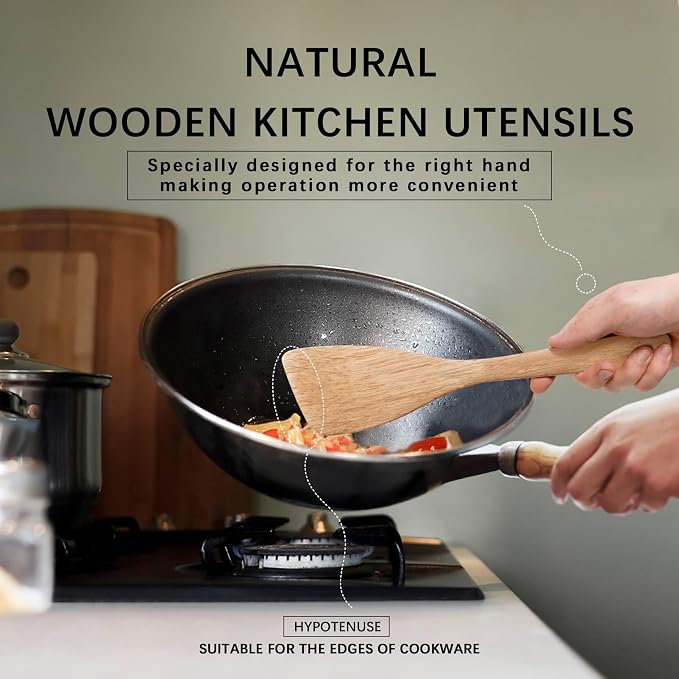 2PCS Wooden Spatulas for Cooking, 12.8inch Coated Schima Wood Turners for Frying - Image 4