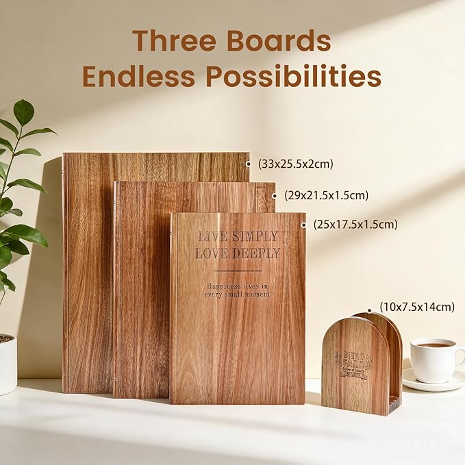 Book cutting board Set of 3, Acacia Wood Chopping Board - Image 3