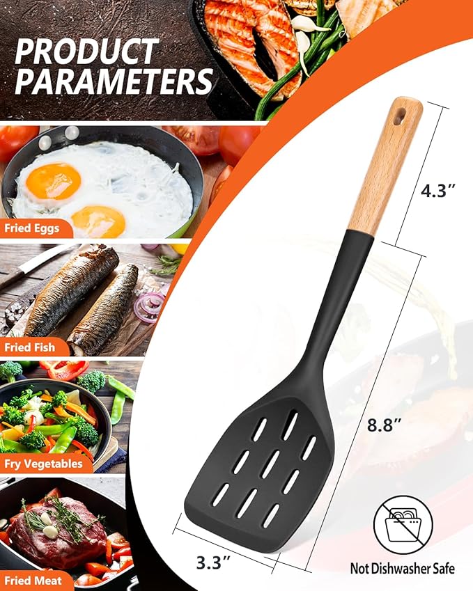 Pack of 2 Silicone Spatula, Non Stick Cooking Utensil Set Wooden Handle Kitchen - Image 2