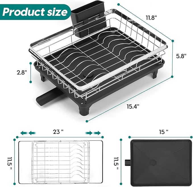 MERRYBOX Stainless Steel Dish Drying Rack, Expandable Dish Drainers - Image 4