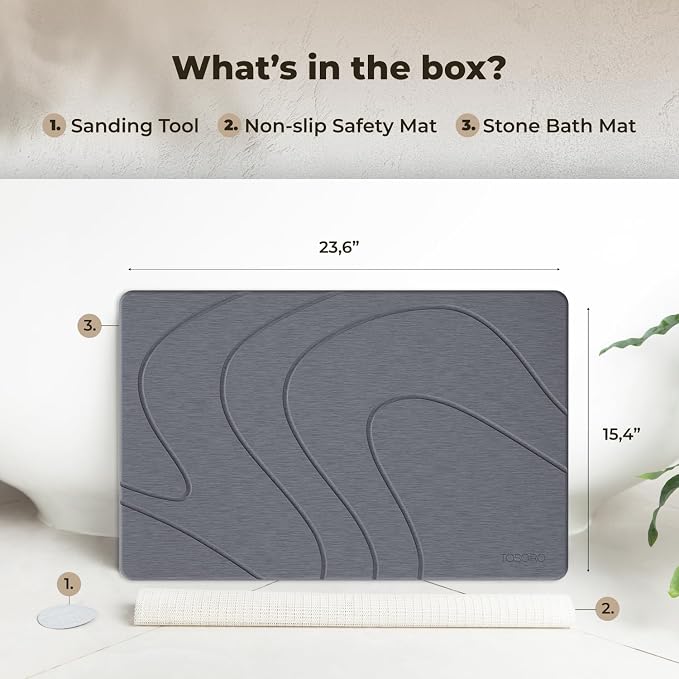 TOSORO - Stone Bath Mat Diatomaceous Earth Shower Mat Non-Slip Super Absorbent - Image 6