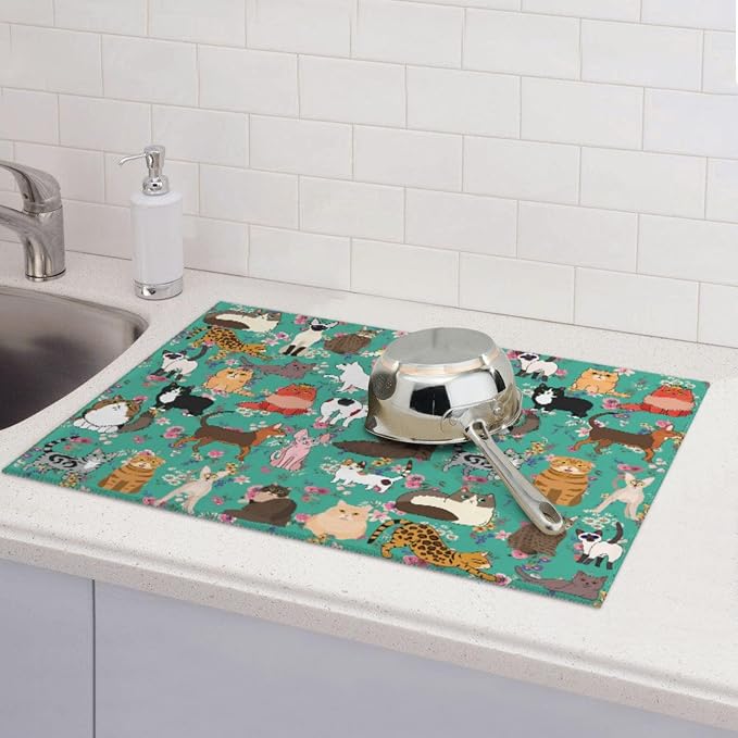 Cat Dish Drying Mat For Kitchen Microfiber Drying Mats Absorbent Reversible - Image 7