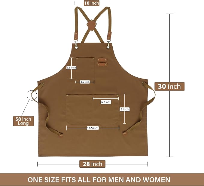 RUVANTI Work Aprons for Men, Oil & Water Repellent, PolyCotton Cross Back - Image 5