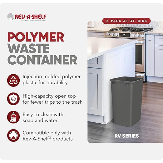 Rev-A-Shelf Polymer Replacement 35 Quart Trash Bin Recycle Waste Garbage - Image 2