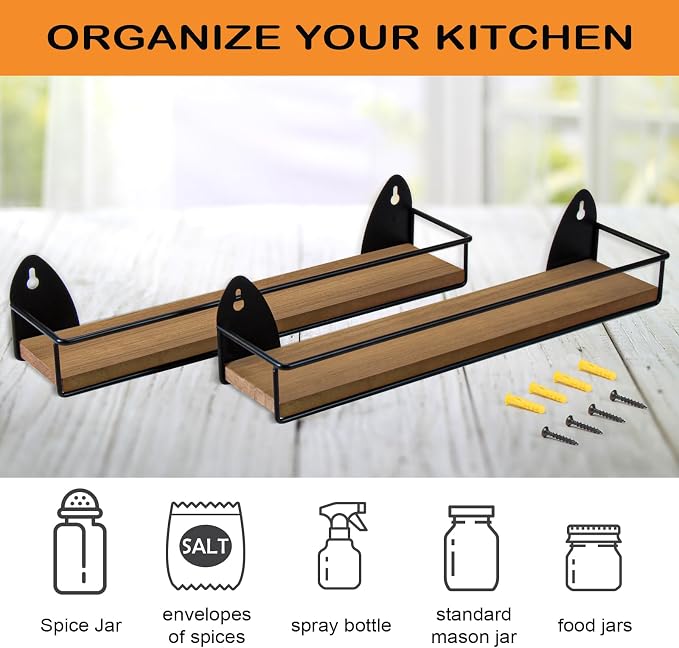 TJ.MOREE 2 Pack Spice Rack Wall Mount Rustic Style Hanging Spice Organizer - Image 5