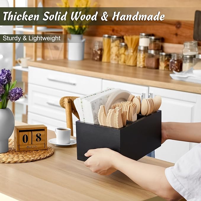 DRASTAR Silverware Caddy, Wooden Utensil Holder, Picnic Cutlery Holder - Image 2