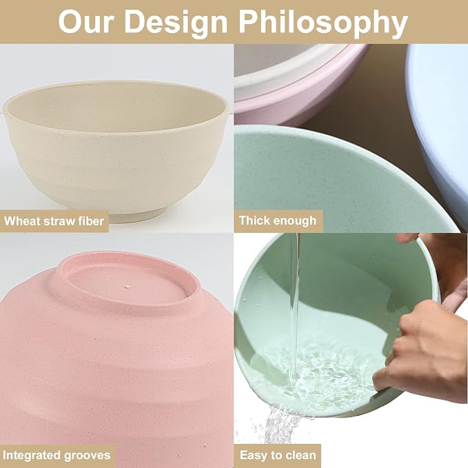 Wrova Wheat Straw Bowls Set 60 OZ Unbreakable Large Cereal Bowls Set of 6 - Image 8