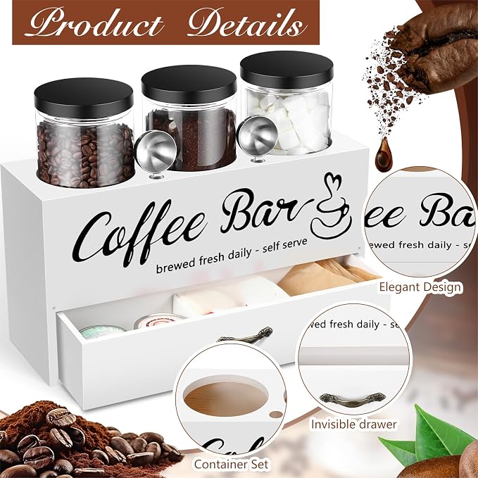 3 Pcs Coffee Canister Set with Shelf and Spoon Plastic Coffee Bean Storage - Image 3