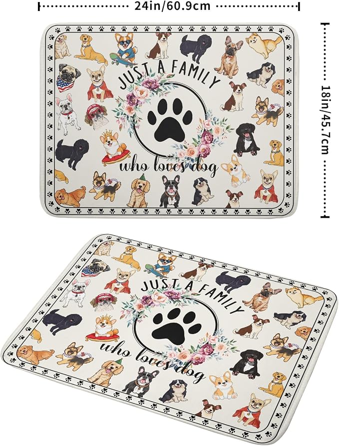 Dog Family Dish Drying Mat Cartoon Pet 18 X 24 in Absorbent Printed Drying Pad - Image 2