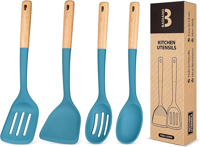 Silicone Cooking Utensils Set, Perfectly Angled by BADIANO