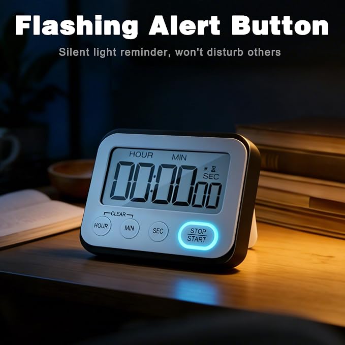 Digital Kitchen Timer Magnetic Loud Alarm, Large LCD Screen Silent/Beeping - Image 7