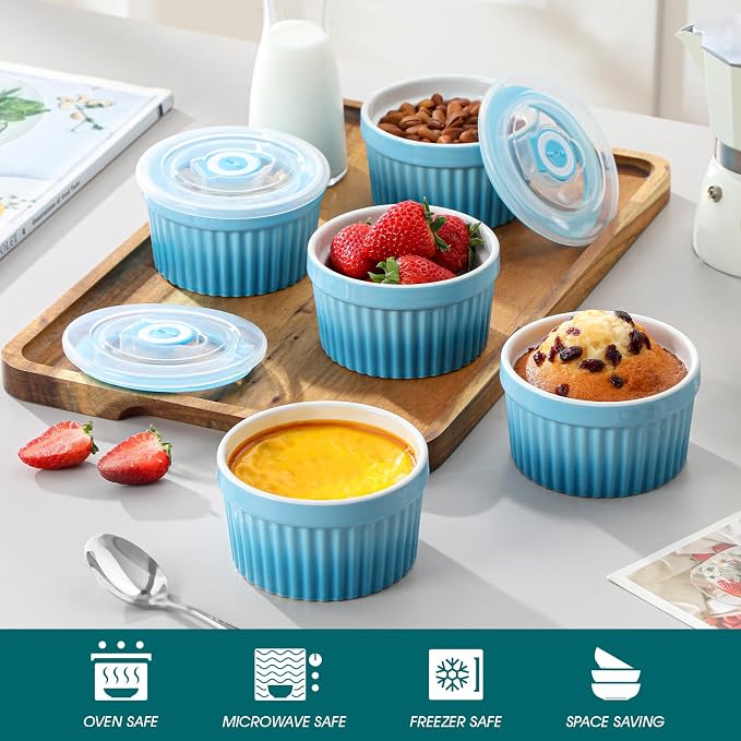 vancasso 8 oz Ramekins with Lid, Porcelain Creme Brulee Souffle Dishes - Image 4