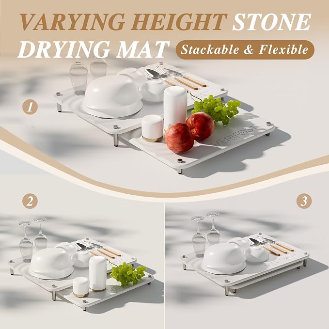 Pearl White 2Pcs Large Stone Dish Drying Mat - Image 4