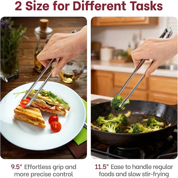 Precision Serrated Non-Slip Tips Cooking Tongs 2 Set, One-Piece 18/8 Stainless - Image 6