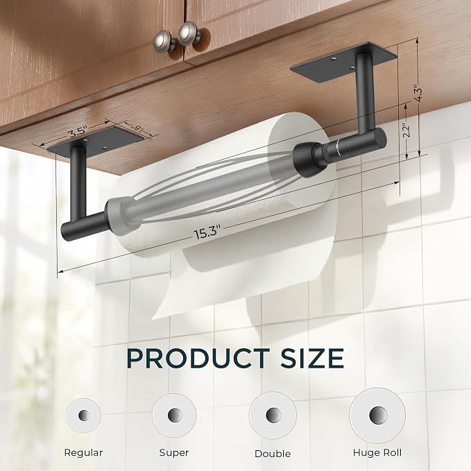 FORIOUS Paper Towel Holder Under Cabinet, Single Hand Operable - Image 7
