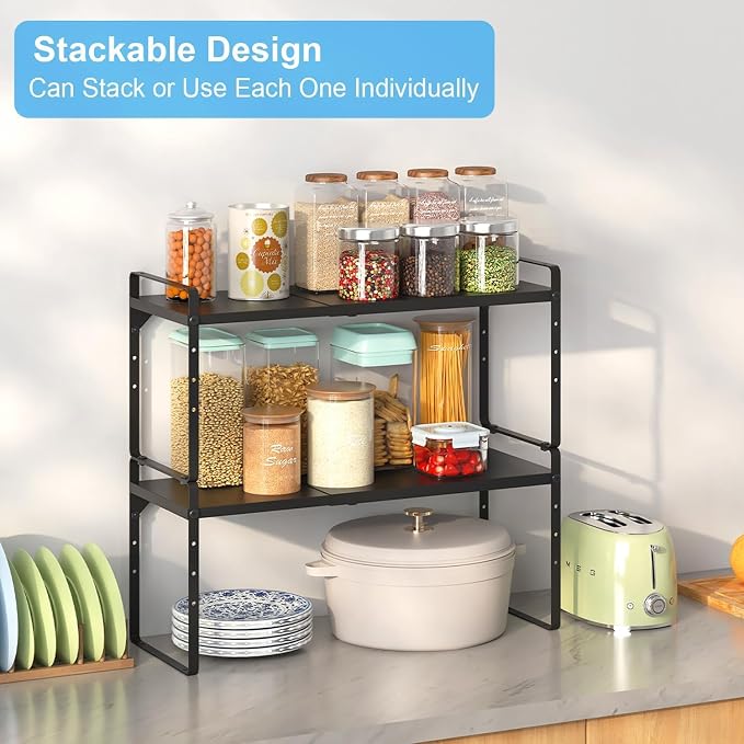 Set of 2 Expandable Cabinet Shelf Organizer, Stackable Kitchen Countertop - Image 7
