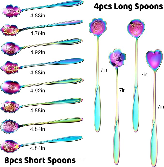 12 Pcs Flower Coffee Tea Spoons Set - Image 3