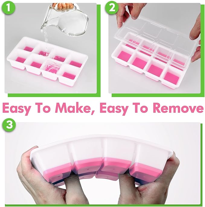 Large Ice Cube Tray with Lid and Bin, Jrisbo Silicone Big Square Ice Cube Molds - Image 5