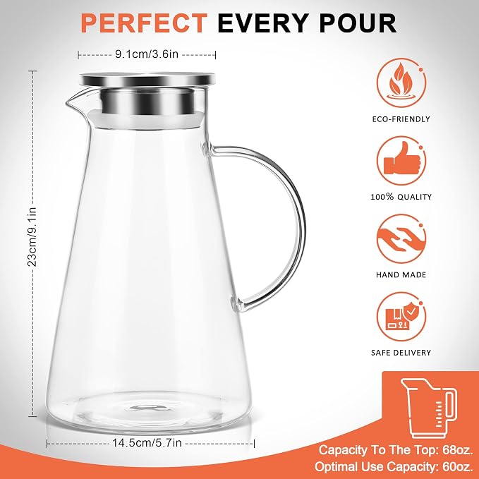 SUSTEAS 2.0 Liter 68oz Glass Pitcher - Image 4