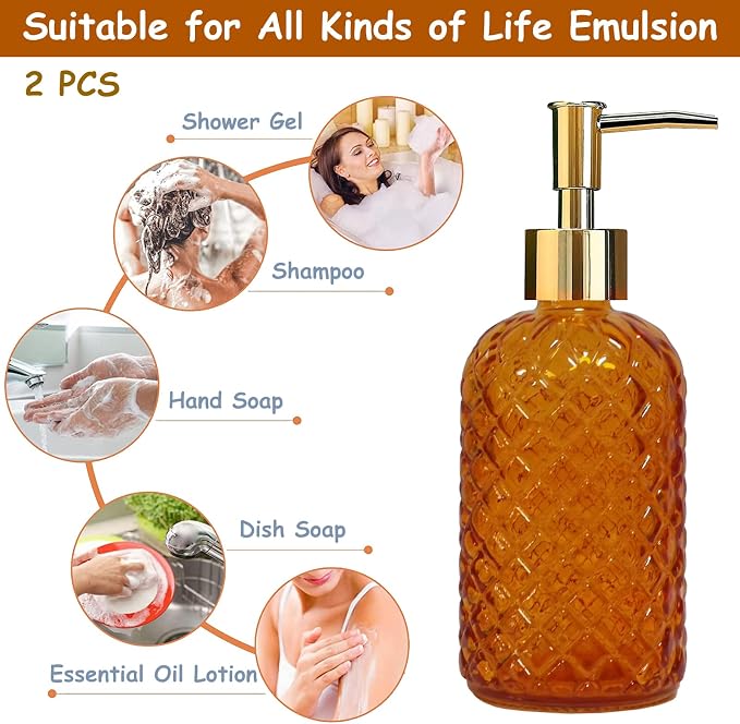 Orange Glass Soap Dispenser, 13.5oz Bathroom Hand Dispenser, Lotion Dispenser - Image 4
