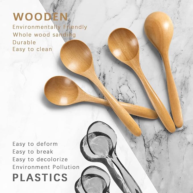 4 PCS Wooden Spoons for Honey, 6.7 inch Small Wooden Spoons - Image 3
