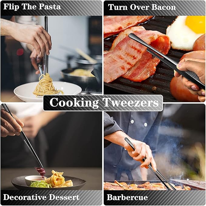 JETKONG 4 Pcs Kitchen Tweezers Professional Stainless Steel Cooking Tweezers Set - Image 5