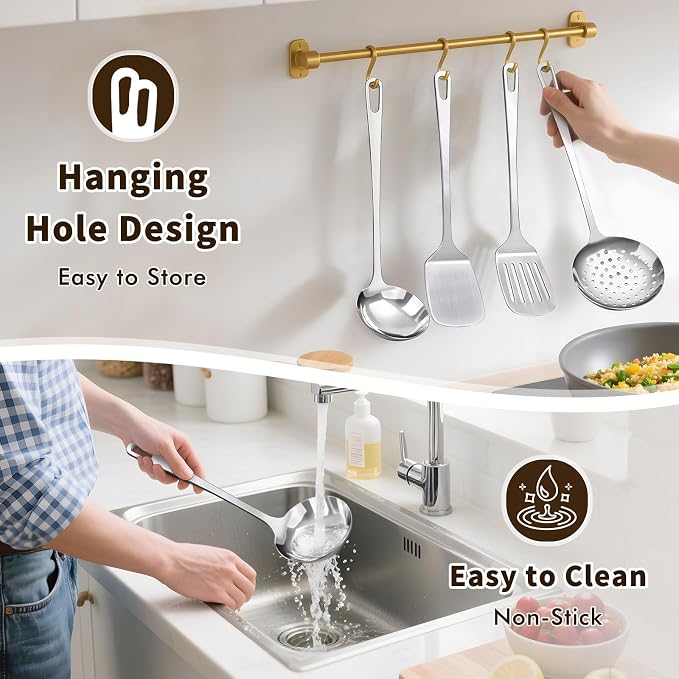 4 Pcs Cooking Utensils Set, Stainless Steel Kitchen Utensils, Heat Resistant - Image 6