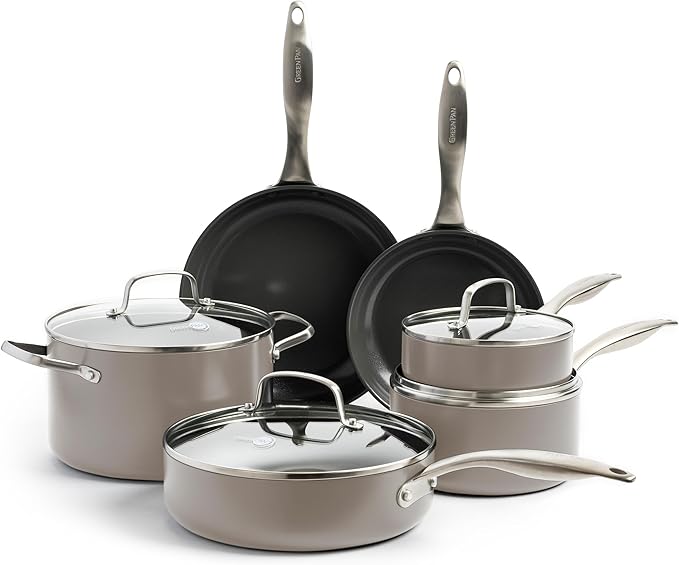 GreenPan Canterbury 10 Piece Cookware Pot and Pans Set, Hard Anodized PFAS-Free by GreenPan