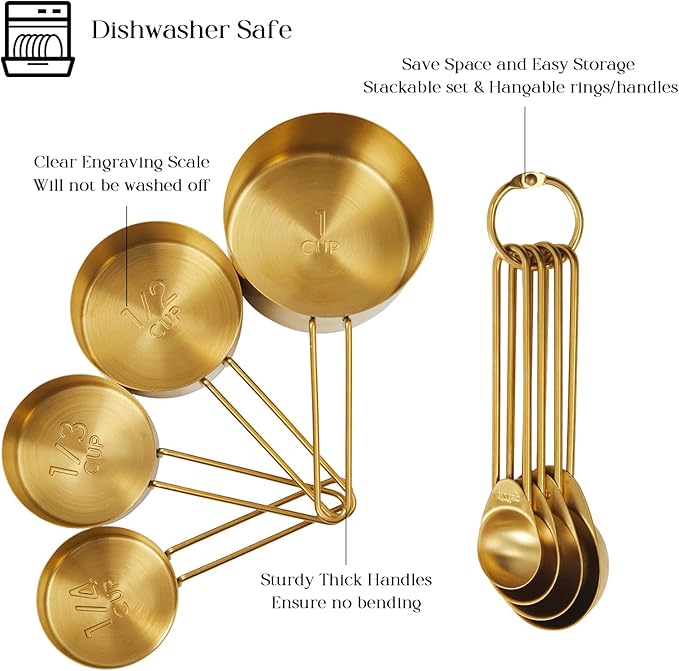 Golden 304 Stainless Steel Measuring Cups and Spoons Set, Premium Gold Kitchen - Image 4