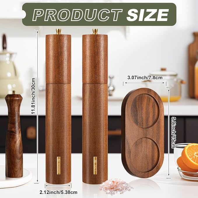 Wooden Salt and Pepper Grinder Set 11.8 Inch Manual Salt and Pepper Mill - Image 3