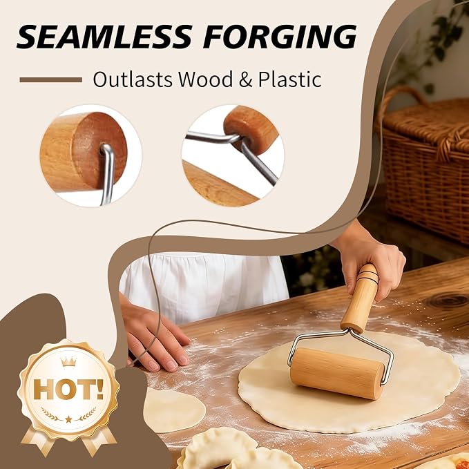 Pizza Rolling Pin Small Rolling Pin Wooden Dough Roller Non Stick Pizza Dough - Image 3