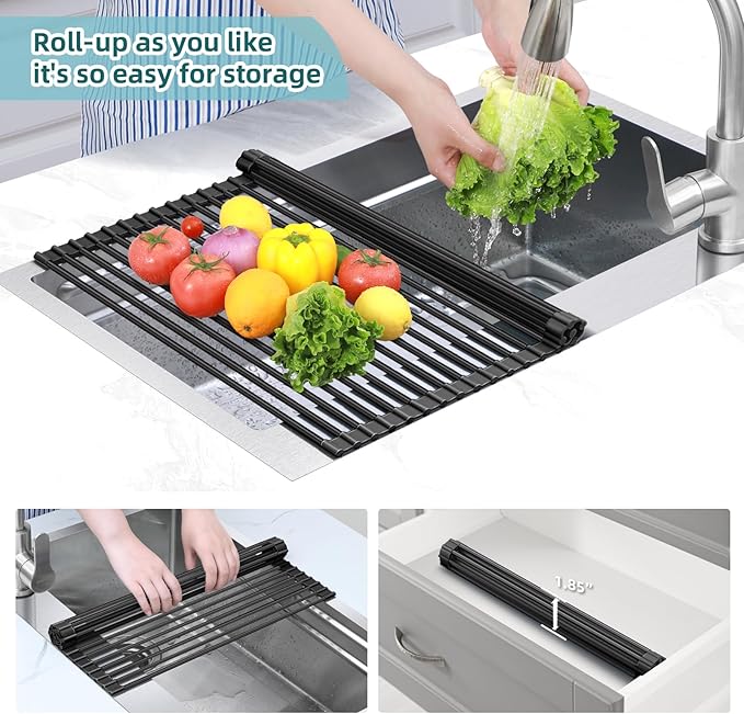 Ohuhu Over The Sink Dish Drainer Drying Rack, 17.6" W x 15.4" L Roll Up Dish - Image 6