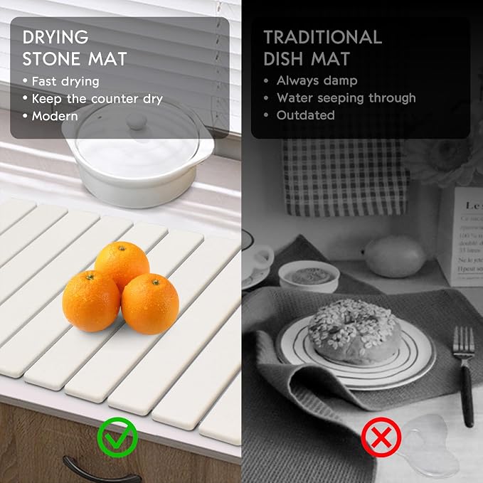 Large Stone Dish Drying Mat for Kitchen Counter, Eco-Friendly Diatomaceous - Image 7