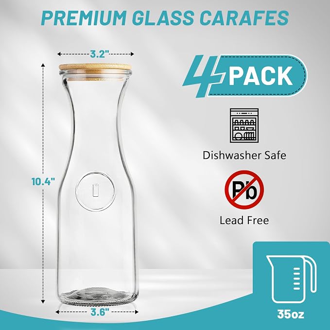 Glass Carafe with Bamboo Lid, Round 35 Oz Beverage Dispensers Carafe, Mimosa - Image 2