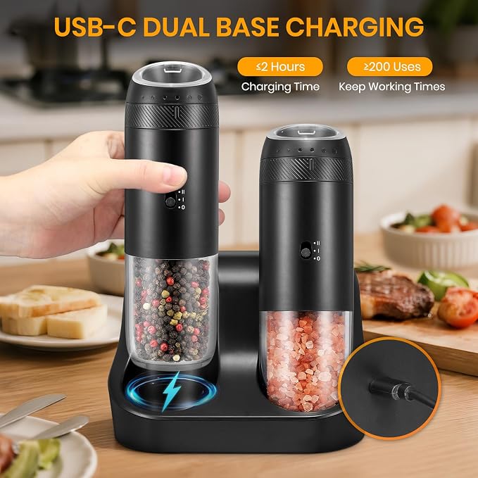 Rechargeable Gravity Electric Salt Grinder Set - Image 3