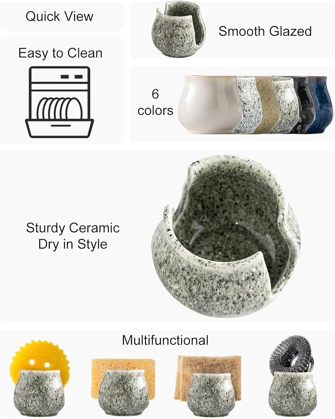 Zoeeker Ceramic Sponge Holder, Kitchen Sponge Holder Sink Caddy Organizer Dish - Image 2