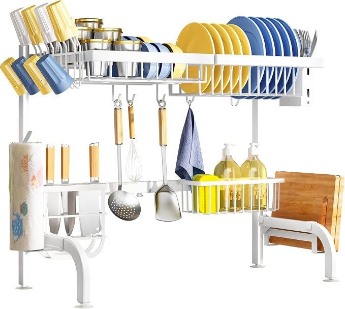 Over The Sink Dish Drying Rack, Adjustable 2 Tier Metal Steel Dish Drying Racks - Image 7