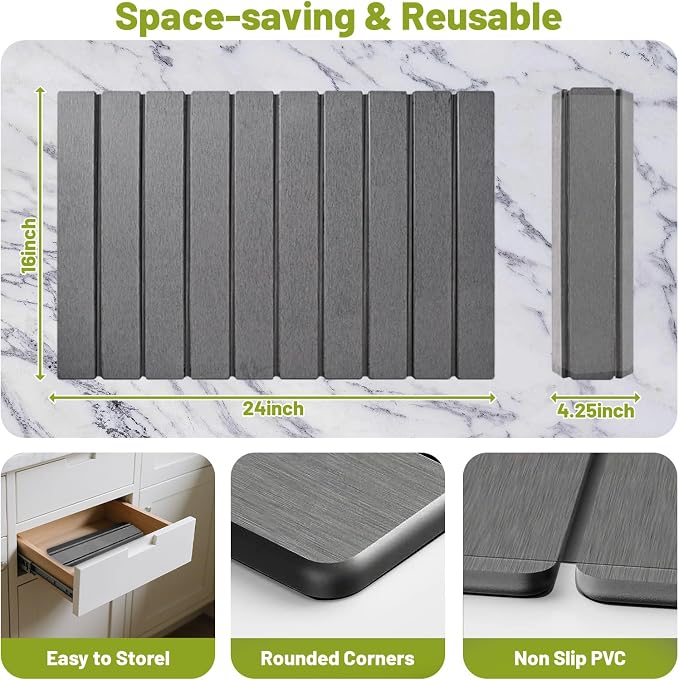 Large Stone Dish Drying Mat for Kitchen Counter, Water Absorbent Diatomaceous - Image 2