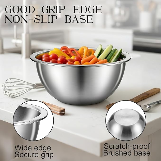 DUTZUN Heavy-Duty Stainless Steel Mixing Bowls Set of 5 plus 3QT Colander - Image 4