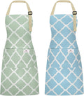 2 Pieces Aprons for Women with Pockets, Cotton Linen Waterproof Kitchen Cooking by Riqiaqia