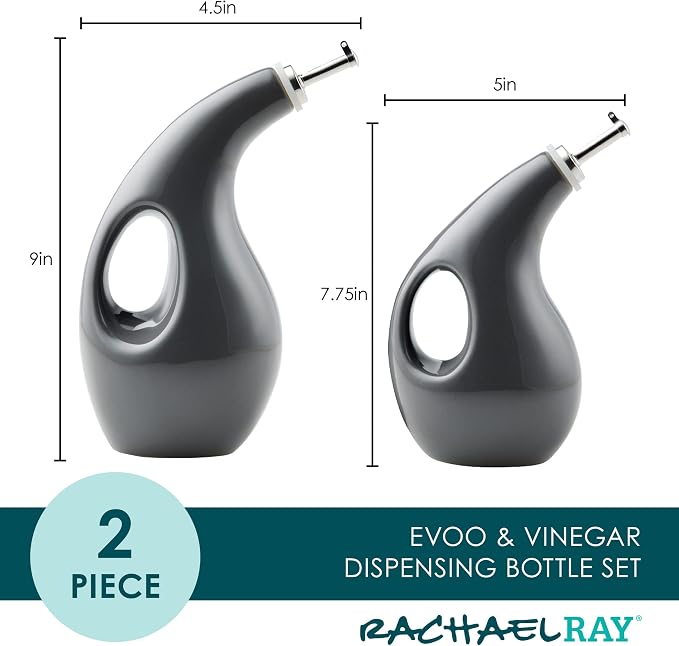 Rachael Ray Serveware Ceramic EVOO Oil and Vinegar Dispensing Bottle Set - Image 2