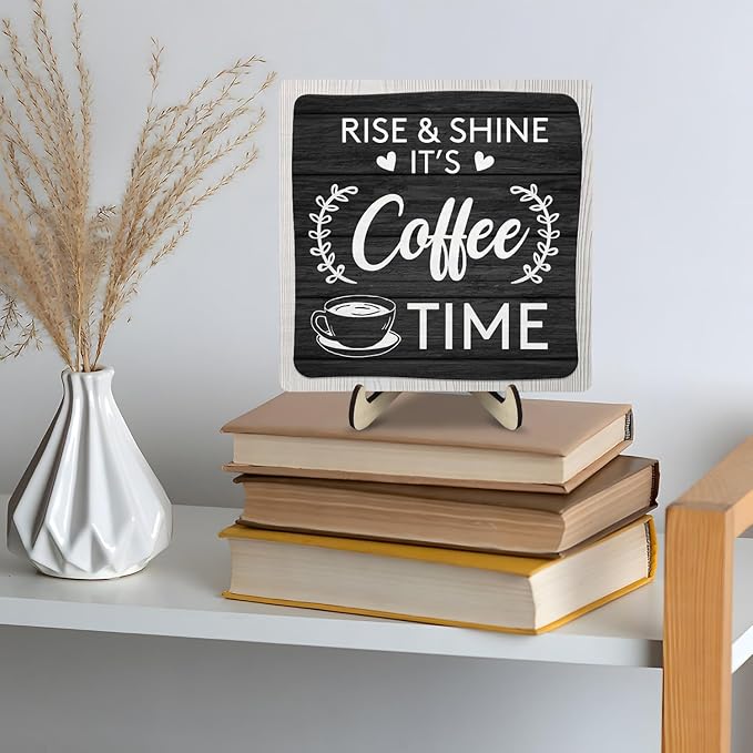 Coffee Bar Sign Plaque Decor, Coffee Bar Accessories, Rustic Wooden Tabletop - Image 8