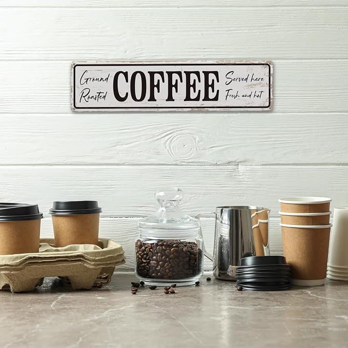 Coffee Signs for Coffees Corner Decor, Ground Roasted Coffee Served Here Sign - Image 4