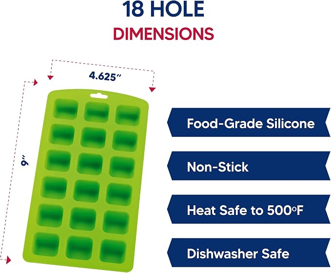 HIC Kitchen Silicone 18-Hole Ice Tray, Each Tray Makes 18 Square Cubes - Image 6